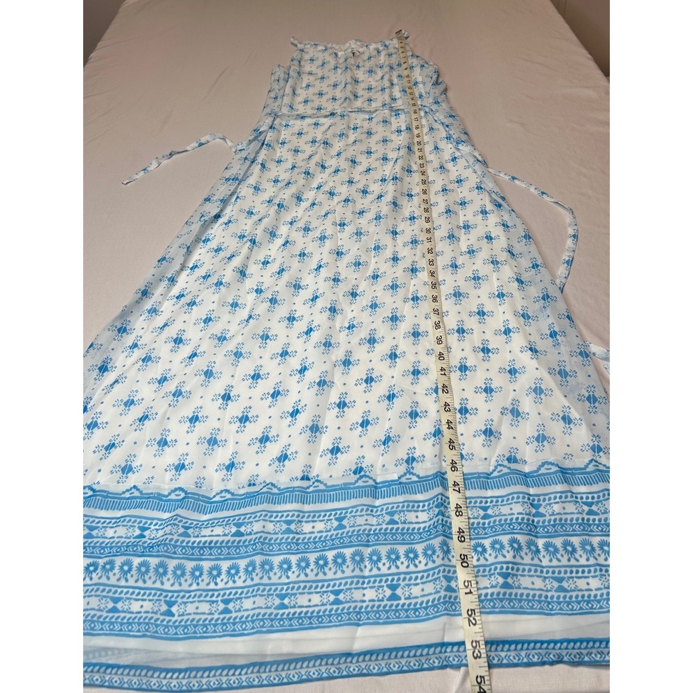 Old Navy Womens XS White Blue Geometric Sleeveless Keyhole Maxi Dress NWT